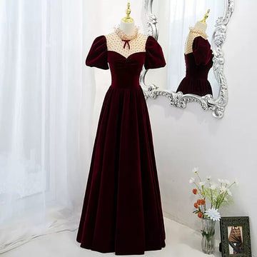 Simple A line Long Red Prom Dresses HZ1023